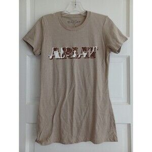 Ariat tan short sl. graphic t-shirt womens S cowhide spell out Western cowgirl
